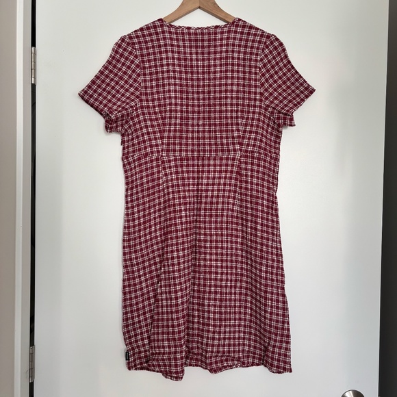 Afends Base Seersucker Mini Dress in Burgundy Check - Picture 4 of 7